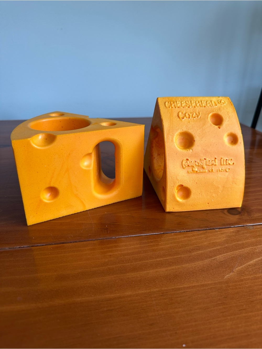 Pair Cheesehead Coozie can holders